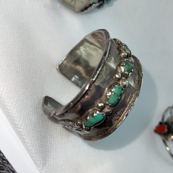SILVER AND TURQUOISE CUFF BRACELET VINTAGE - Picture 4 of 14